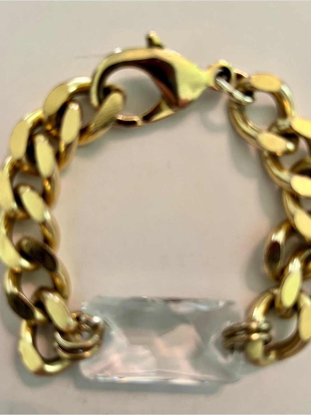 Gold-Tone Chain Bracelet with Clear Crystal Bar Accent